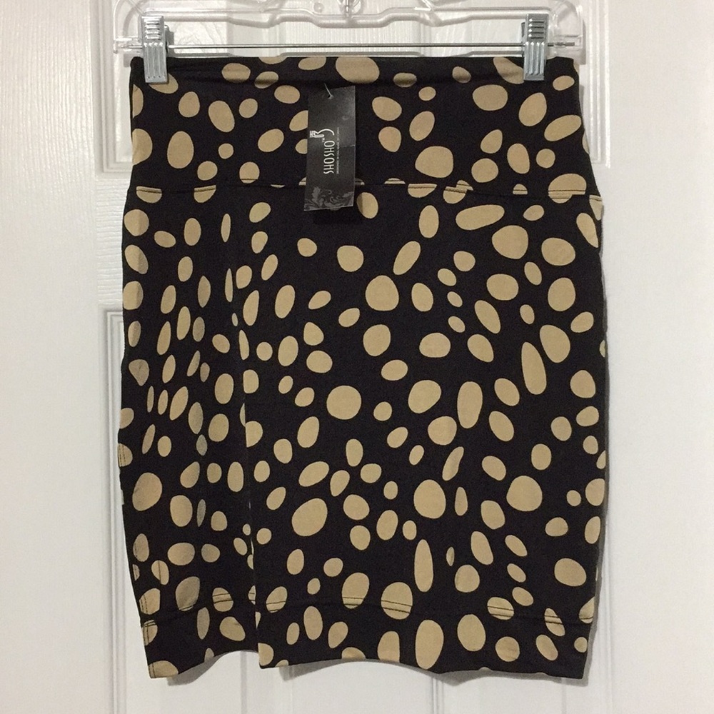 New black beige gold stretch mini skirt Lg (&x)